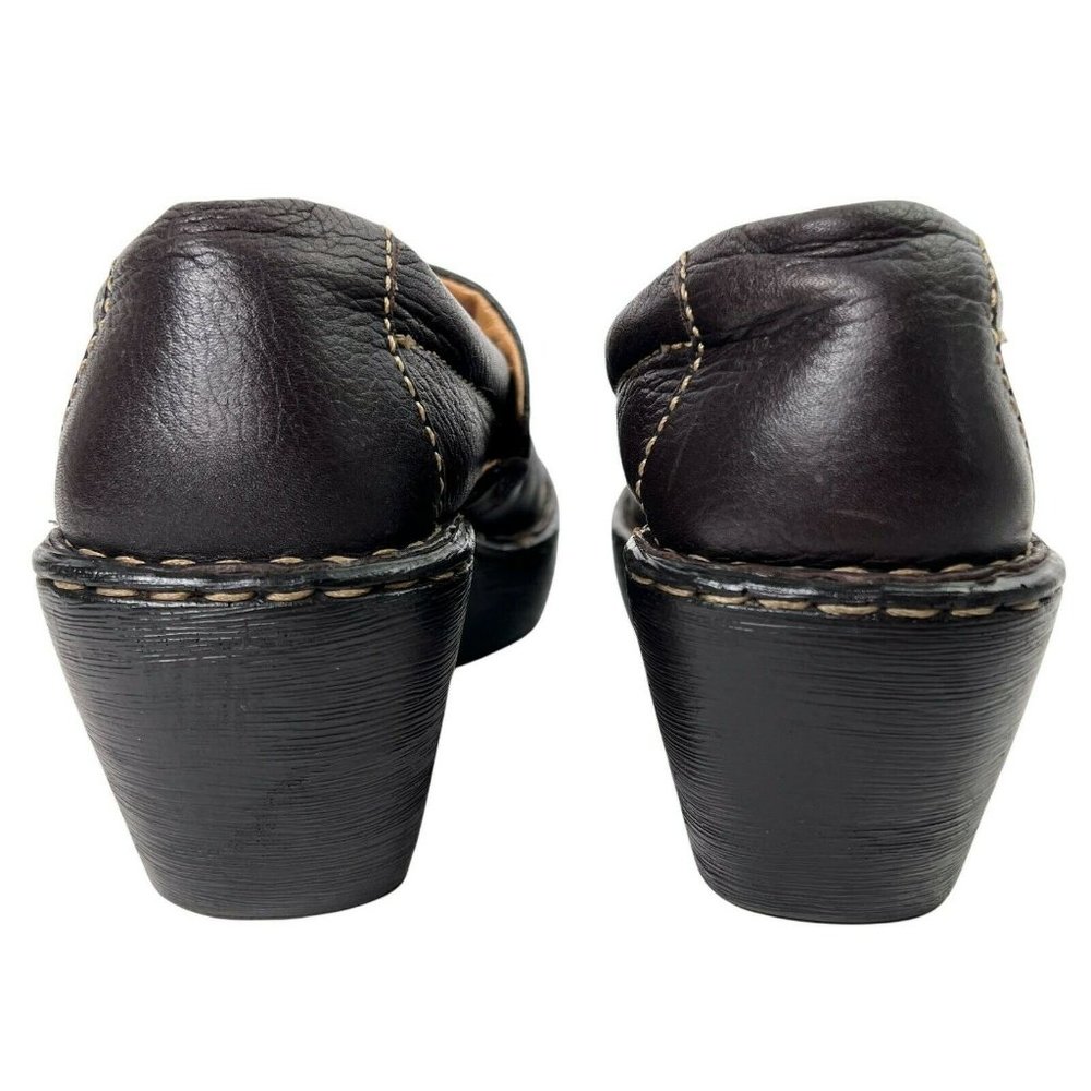 Born Dark Brown Pebbled Leather Slip On Comfort Platform Wedge Heel Clogs 7 / 38 - Picture 8 of 11